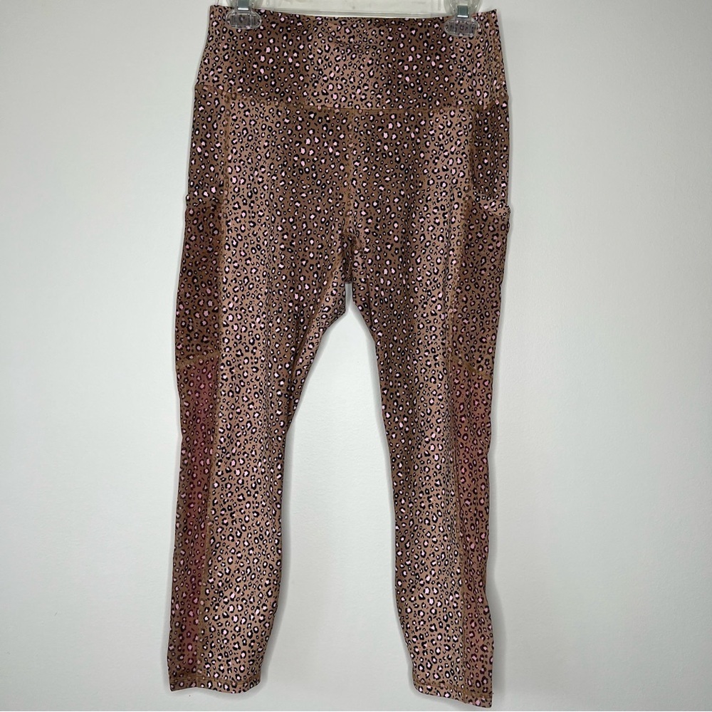 Fabletics Powerhold Mesh Side Leopard Print Leggings W/ Pockets Womens